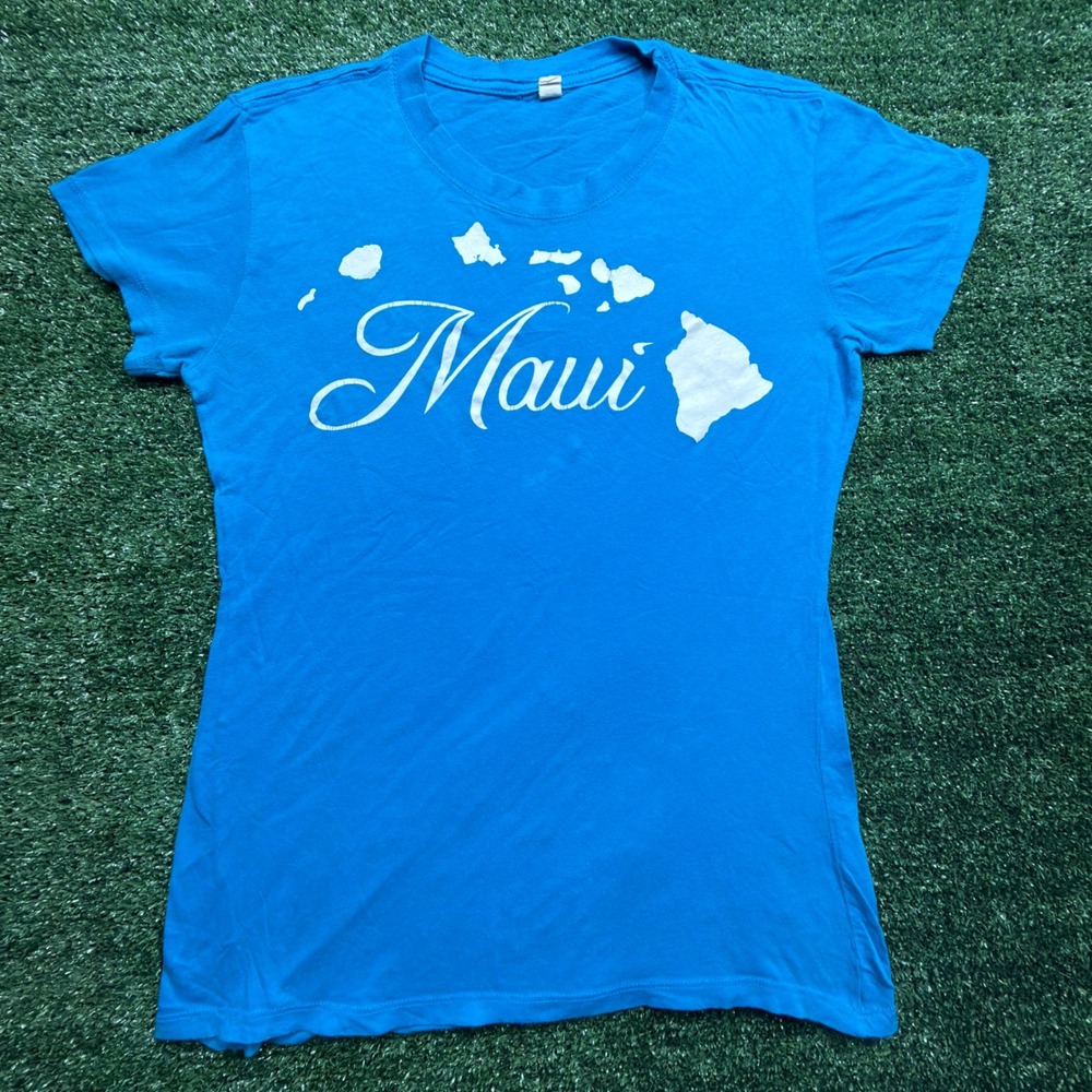 Cygnus Maui Hawaii Islands Graphic Tee Blue Y2K Surf Style Womens Large